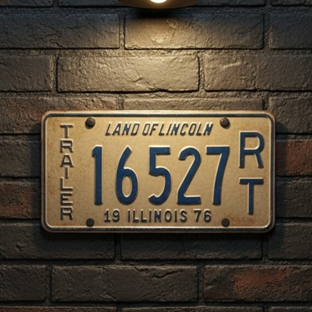 Illinois Vintage 1976 Trailer License Plate Land of Lincoln Blue Cream 16527 RT